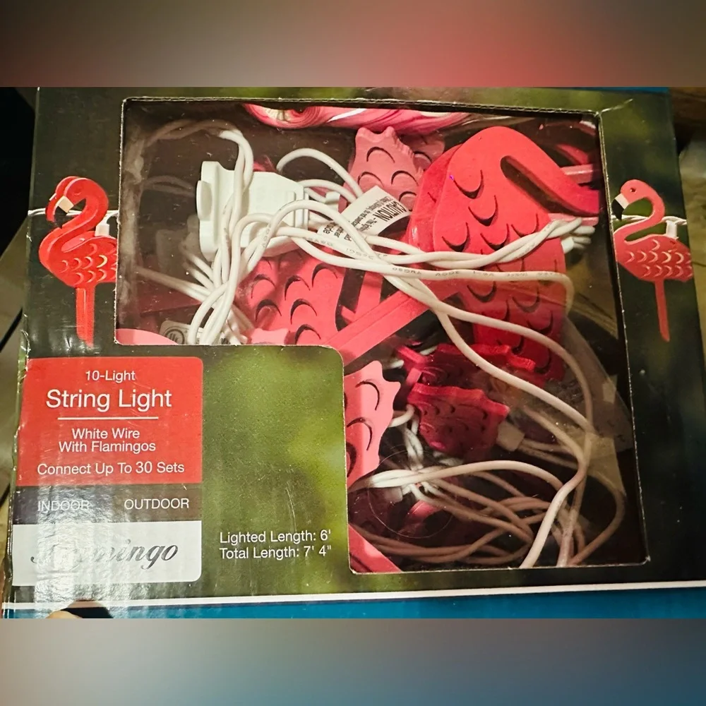 Holiday Time Pink Flamingo Party Lights NIB